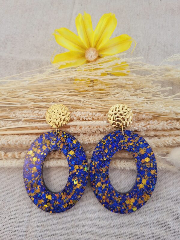 Boucles femme tendance bleu jaune