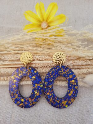Boucles fantaisies paillettes bleues et jaunes