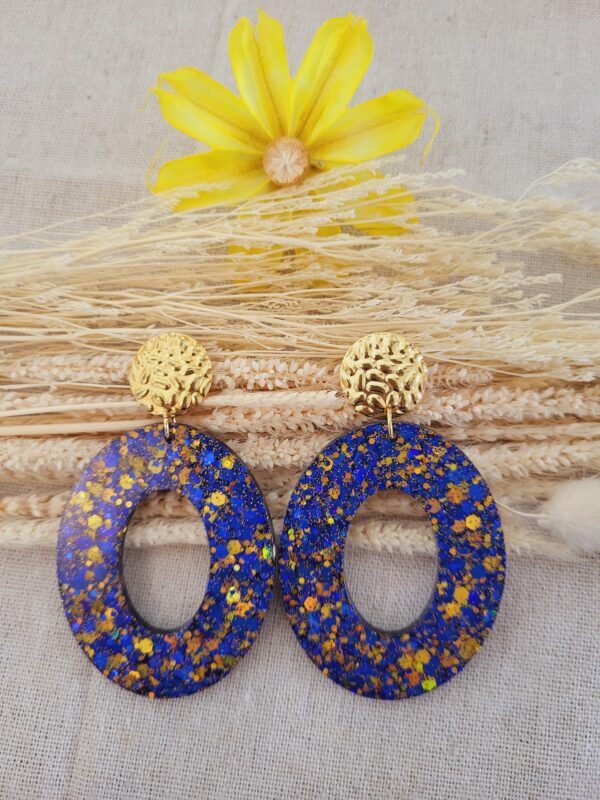 Boucles fantaisies paillettes bleues et jaunes
