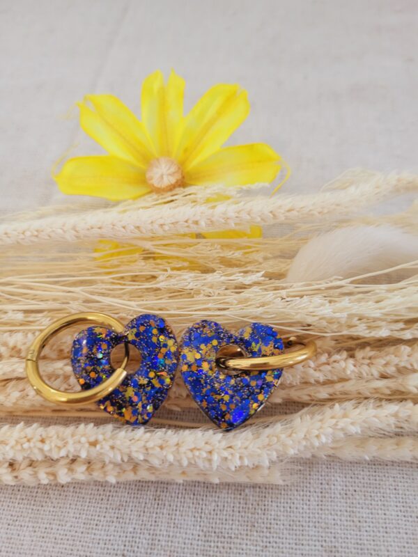 Modèle cœur paillettes bleu et jaune